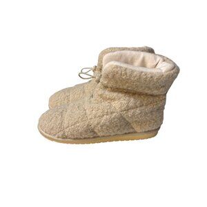 Rocketdog Womens Sherpa Bootie Slipper Indoor/Outdoor Sole Size 7 Beige Quilted